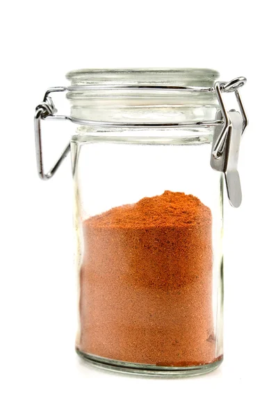 Pó de pimenta vermelha em frasco — Fotografia de Stock