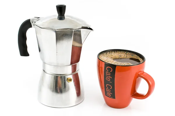 一杯のコーヒーとエスプレッソ メーカー — ストック写真