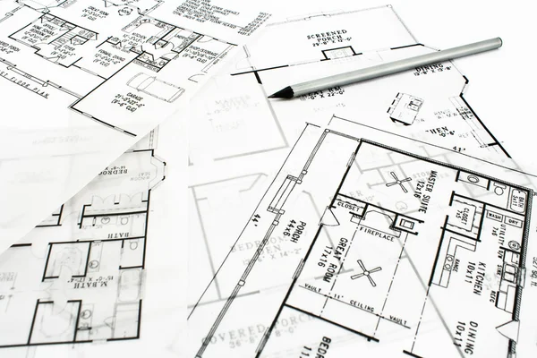 House plan blueprints with pencil — Stock Photo, Image