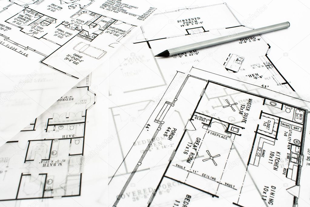 House plan blueprints with pencil
