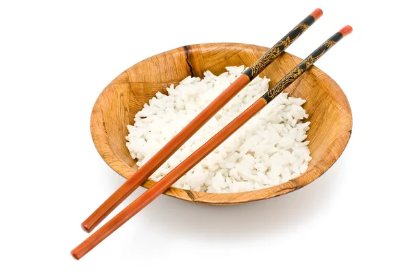 Bambus miskę ryżu i pałeczki — Zdjęcie stockowe