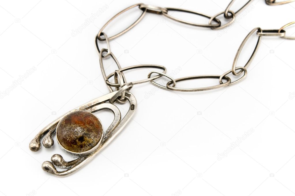 Silver necklace with dark gem pendant