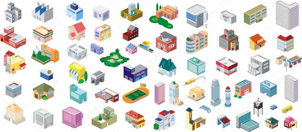 Vector city buildings icon set — Stock Vector © geolog #7736658