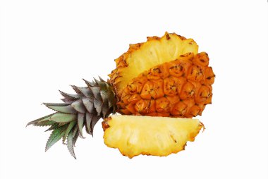 Fresh juicy pineapple with cut off slice clipart