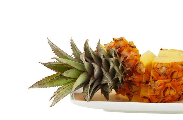 stock image Sliced pineapple on white plate