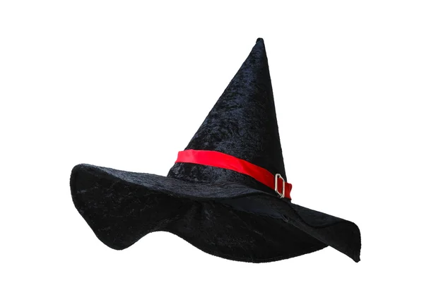 Sombrero de bruja negro con tira roja —  Fotos de Stock