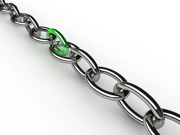 Chain with an outstanding green link — Stock Photo, Image