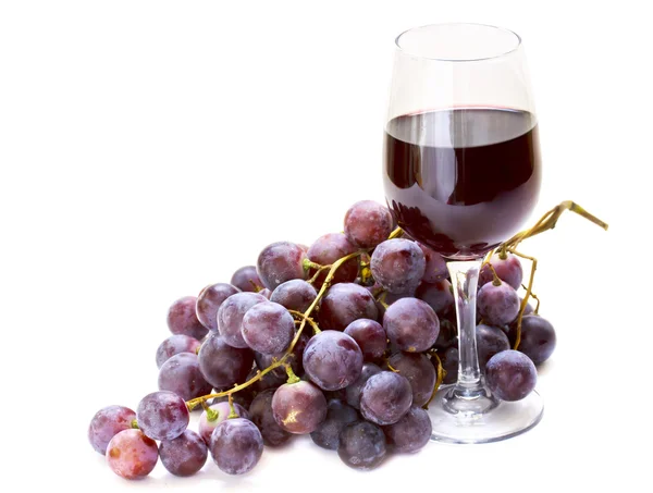 Vörös szőlő, pohár bor — Stock Fotó