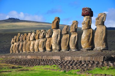 Fifteen moai at Tongariki, Easter Island clipart