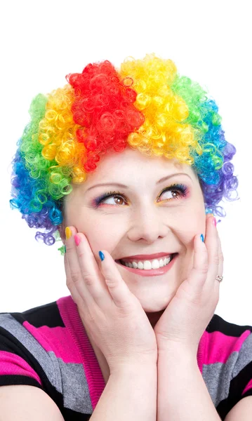 stock image Happy clown with rainbow make up