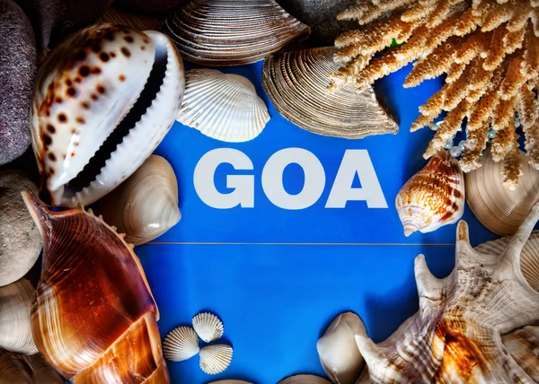 Goa titel in schelpen frame — Stockfoto