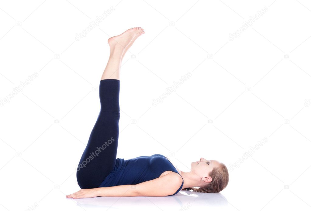 Yoga uttanpadasana on white