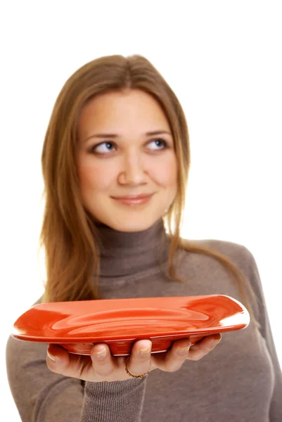Girl with plate — Stock Photo, Image
