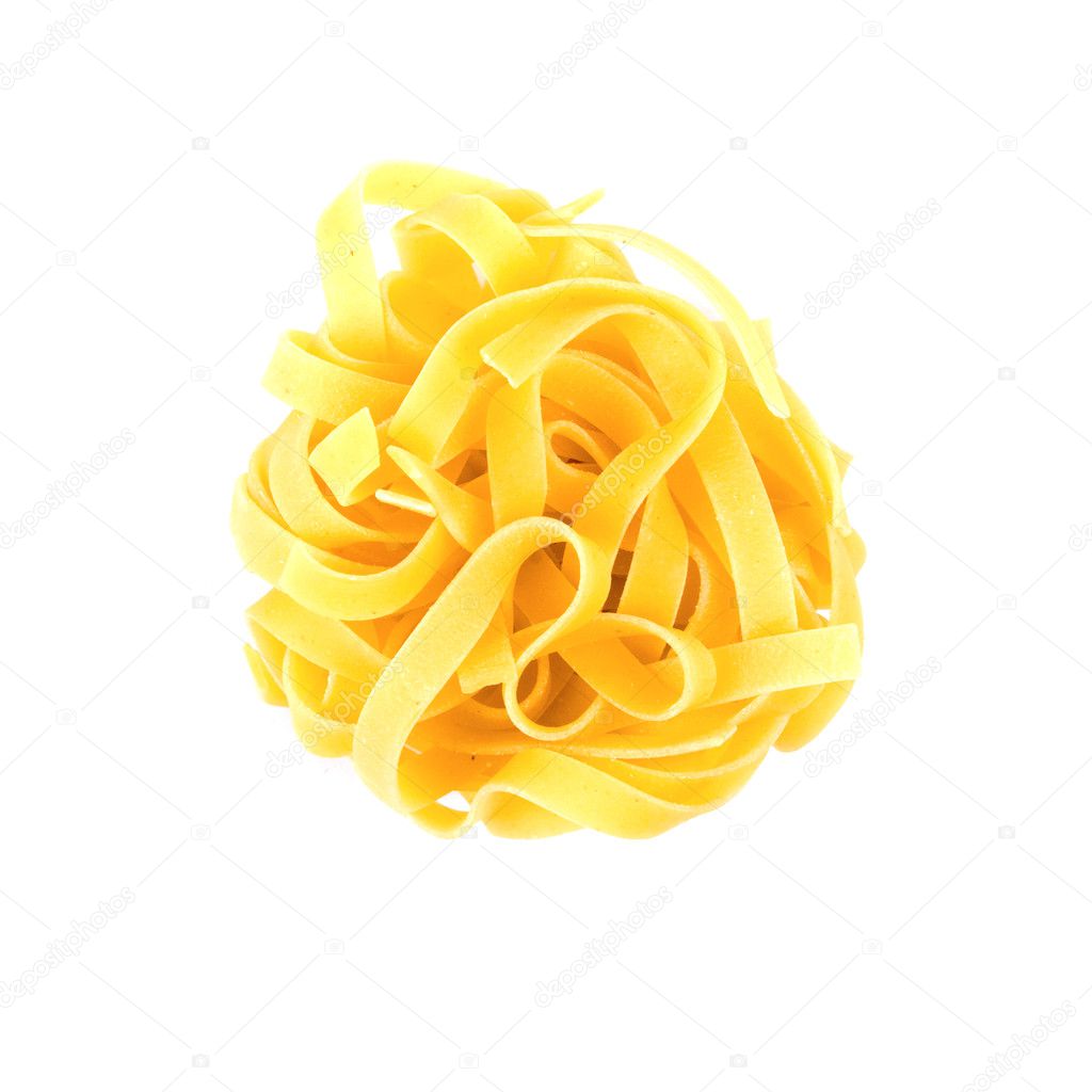 A portion of tagliatelle italian pasta isolated on white