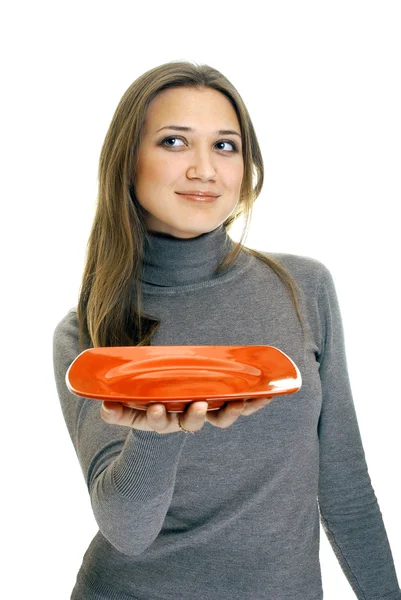 Chica con plato — Foto de Stock