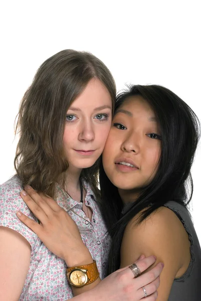 Asian and caucasian gilrs — Stock Photo, Image