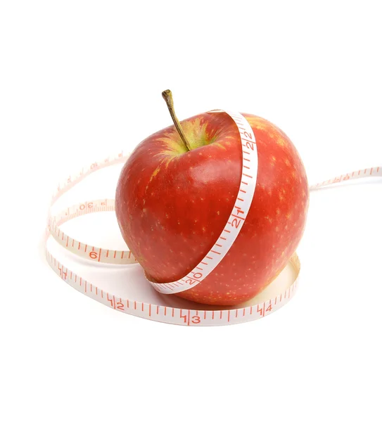 Red fresh apple with tape on white background — Stock Photo, Image