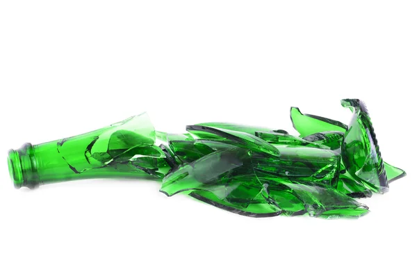Shattered green champagne bottle isolated on the white background — Stock Photo, Image