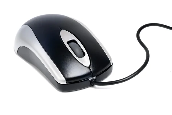 Black-silver laser computer mouse isilation on white background — Stock Photo, Image