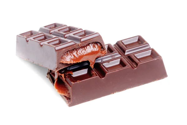 Barra de chocolate aislado sobre fondo blanco — Foto de Stock