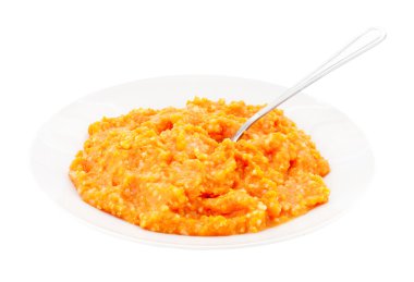 Porridge pumpkin and steel spoon clipart