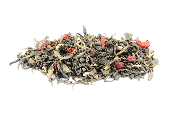 Grüner Tee mit Zitronenschalen Blütenblätter und Limettengeschmack isoliert auf wh — Stockfoto