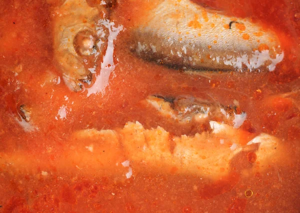 Ryby v rajčatové omáčce jako potraviny pozadí — Stock fotografie