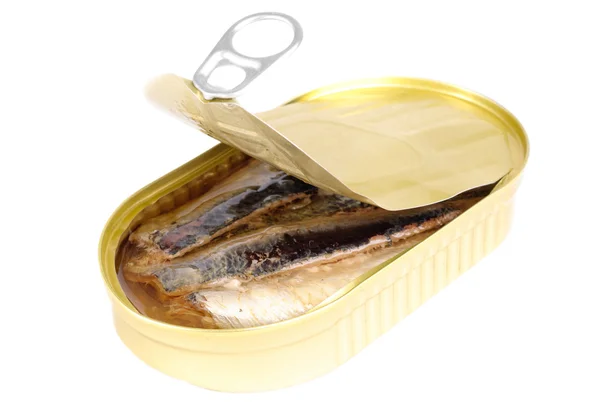 Kan av sardiner i olja isolerad på vit — Stockfoto