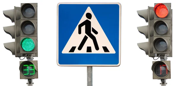 stock image Sign crosswalk with traffic lights