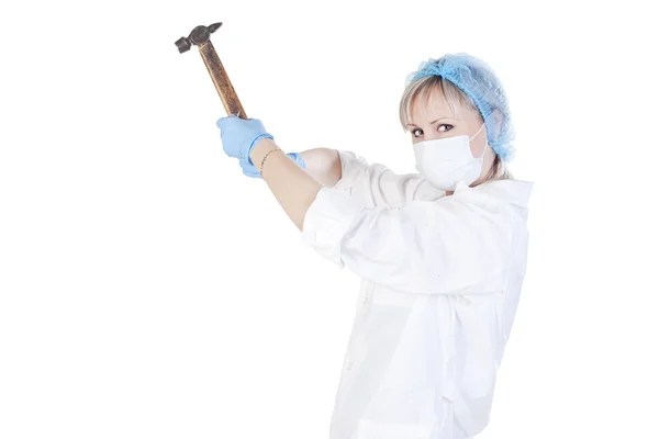 Doctor with hammer — Stock Photo, Image