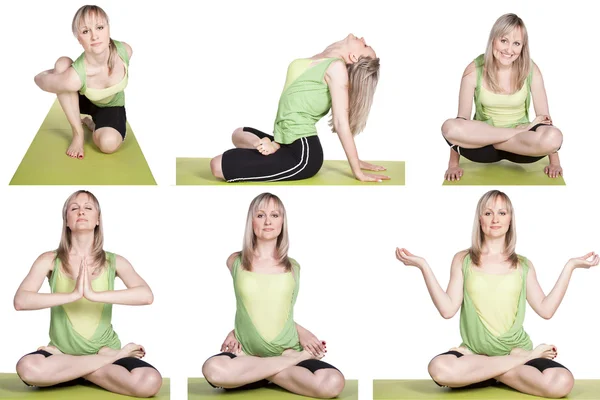 Young woman doing series of yoga exercise — Stock Photo, Image