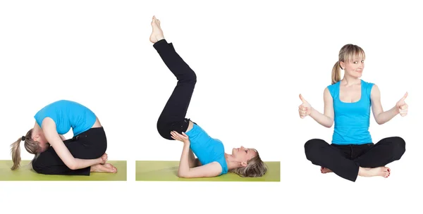 Mujer joven haciendo una serie de ejercicios de yoga — Foto de Stock