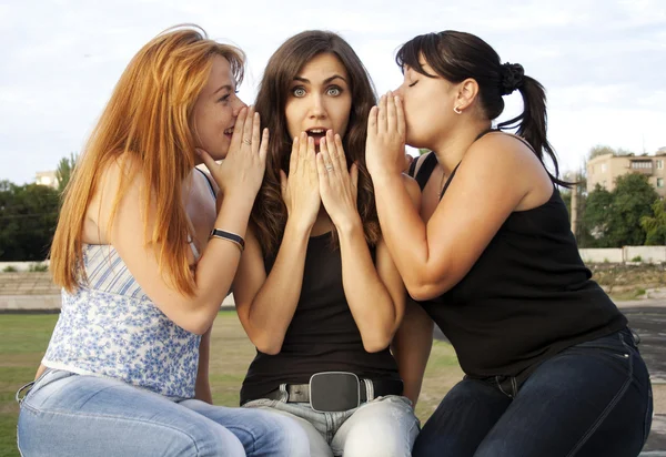 Three pretty adult girls having a conversation — Stock Photo, Image