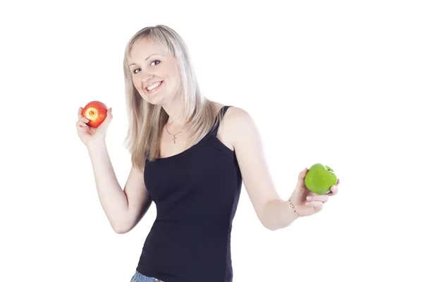 Adult girl with two apples — Stock Photo, Image