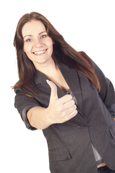 Ung affärskvinna visar hand ok tecken — Stockfoto