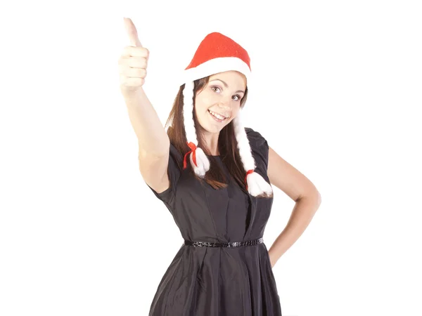 Santa girl ukazující ruka ok znamení — Stock fotografie