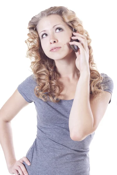 Young woman talking by mobile — Stock Photo, Image