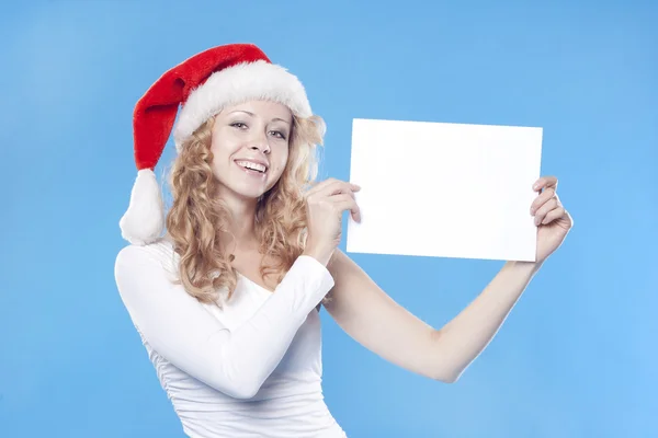 Santa girl holding empty blank — Stock Photo, Image