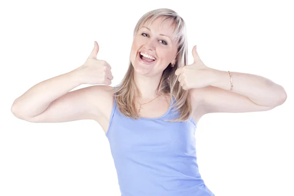 Young woman showing hand ok sign — Stock Photo, Image