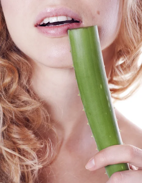 Stock image Young woman’s lips with aloe