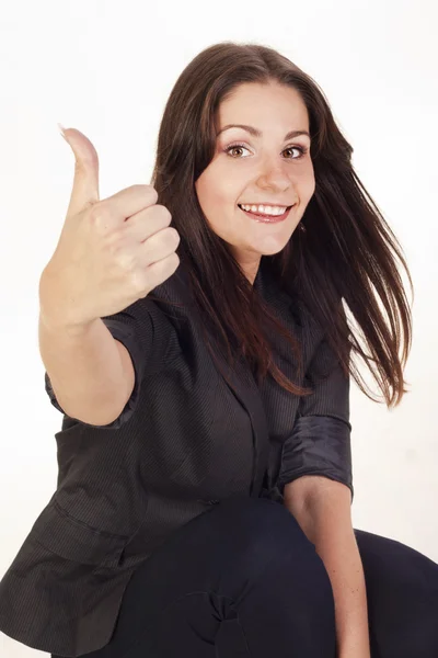 Młoda kobieta Wyświetlono ręka znak ok — Zdjęcie stockowe
