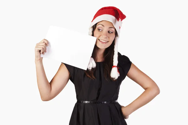Santa girl with a blank — Stock Photo, Image