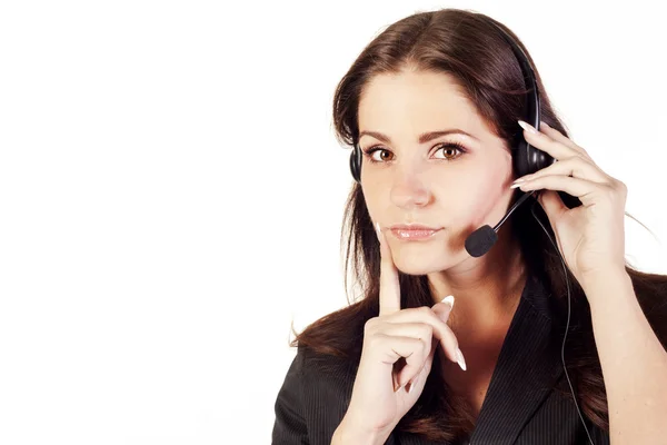 Vrouw exploitant met headset — Stockfoto