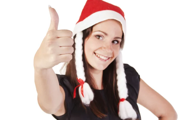 Santa lány mutatja a kéz ok jel — Stock Fotó