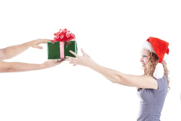 Bella ragazza Santa con un regalo per il nuovo anno — Foto Stock