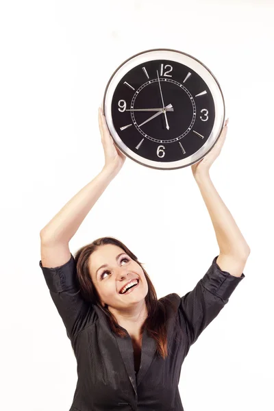 Geschäftsfrau hält Uhr — Stockfoto