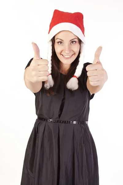 Santa girl showing hand ok sign — Stock Photo, Image