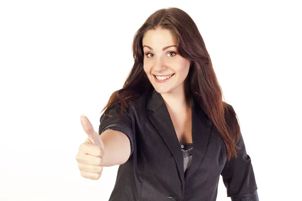Junge Geschäftsfrau zeigt Handzeichen — Stockfoto