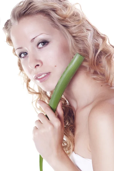 Beautiful young woman with aloe Stock Image