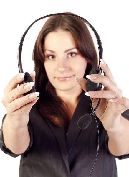 Operadora mulher com fone de ouvido — Fotografia de Stock